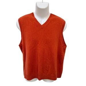 Brooks Brothers 346 Lambswool V Neck Sweater Vest Men's Size Medium Orange